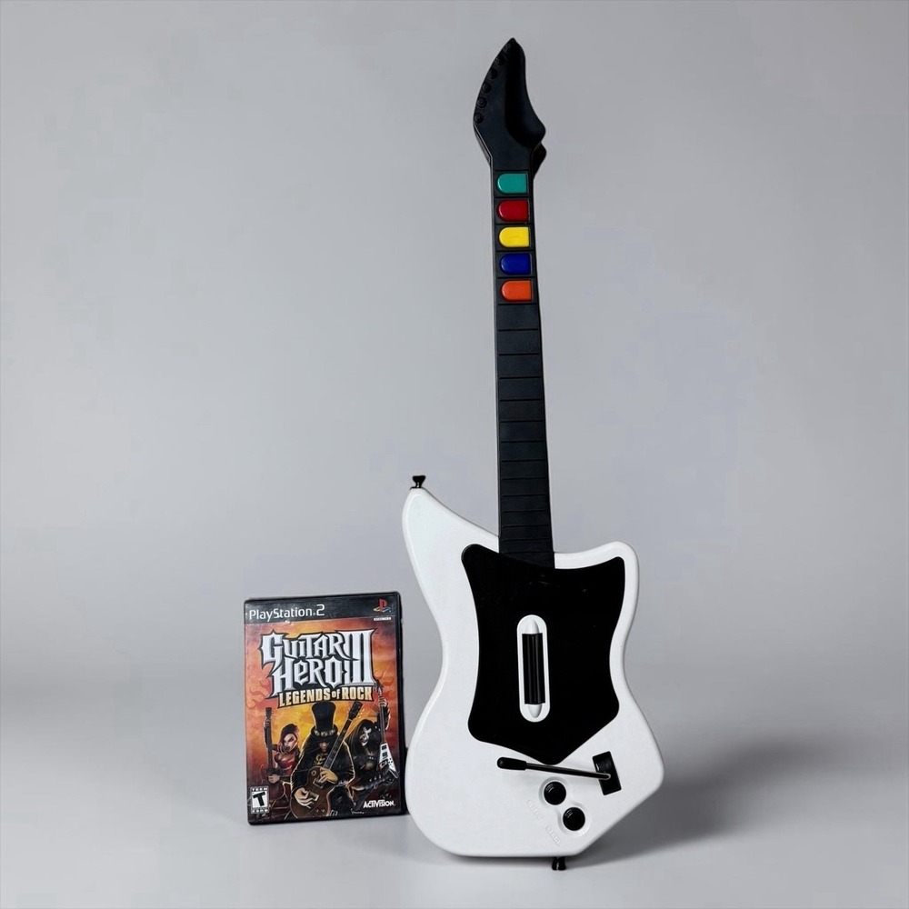 PS2 Red Octane Guitar Hero Wireless Bundle W/GH3 Game PlayStation 2 NO DONGLE